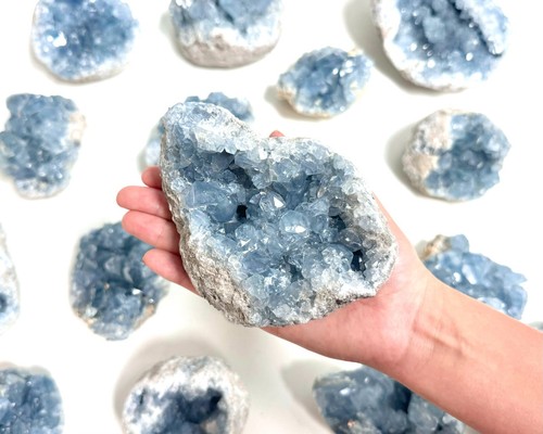 Celestite crystal clusters - celestite,